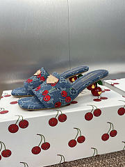 Louis Vuitton LV Blue Denim Cherry Heel 5.5cm - 3