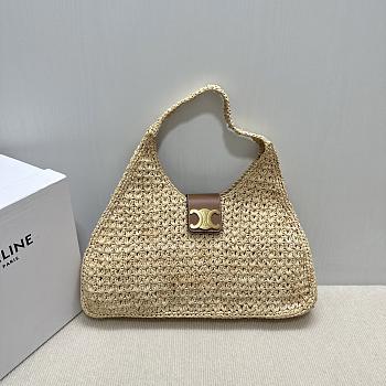 Celine Cabas Triangle Raffia Calfskin 45x23x6cm
