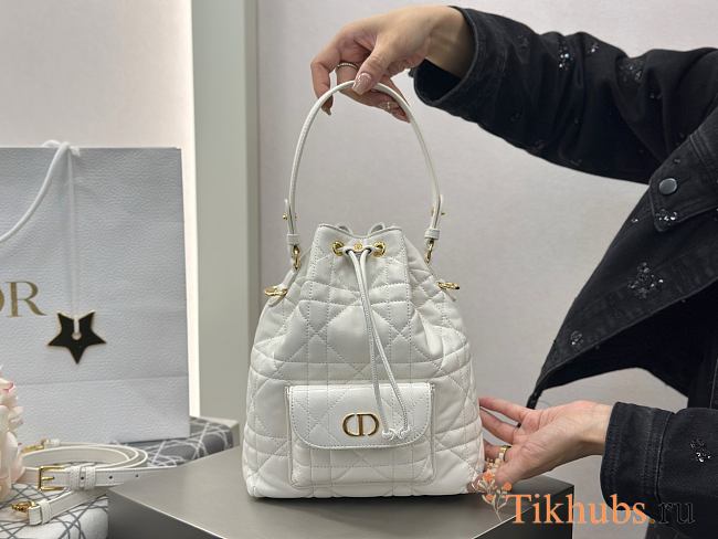 Dior Small Caro Bucket Bag White Lambskin 20x24x9cm - 1