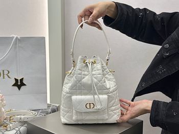 Dior Small Caro Bucket Bag White Lambskin 20x24x9cm