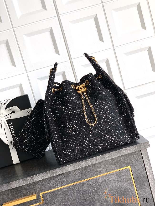 Chanel Medium 25C Hobo Bag Black Tweed 40x30x15cm - 1