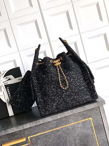 Chanel Medium 25C Hobo Bag Black Tweed 40x30x15cm
