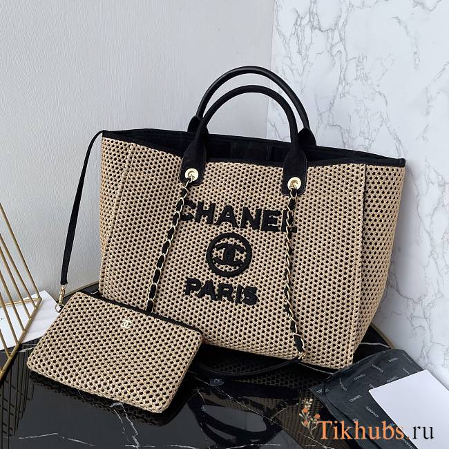 Chanel Deauville Tote Bag Beige Black 38cm - 1