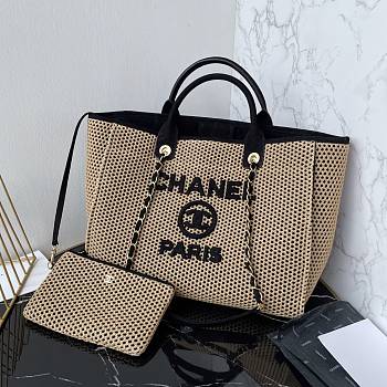 Chanel Deauville Tote Bag Beige Black 38cm