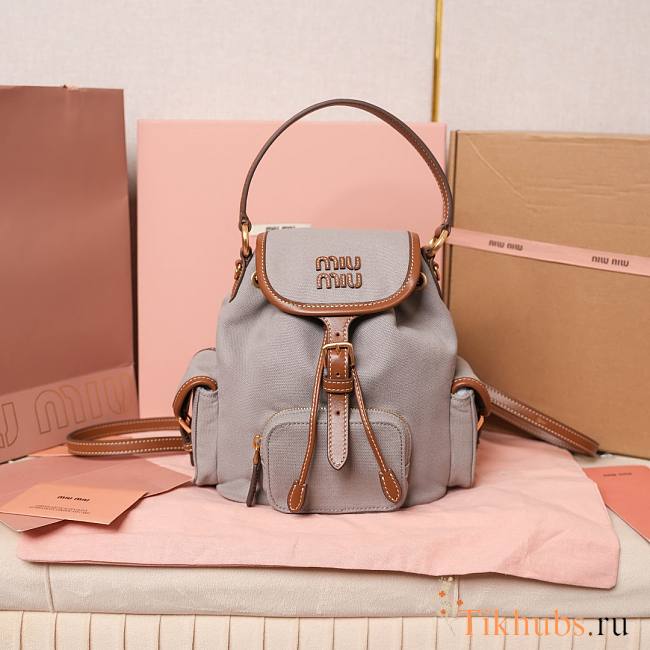 Miu Miu Canvas Leather Backpack Grey 22x18x15cm - 1