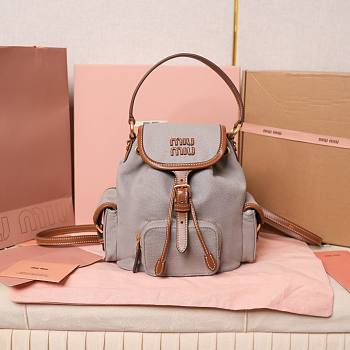 Miu Miu Canvas Leather Backpack Grey 22x18x15cm