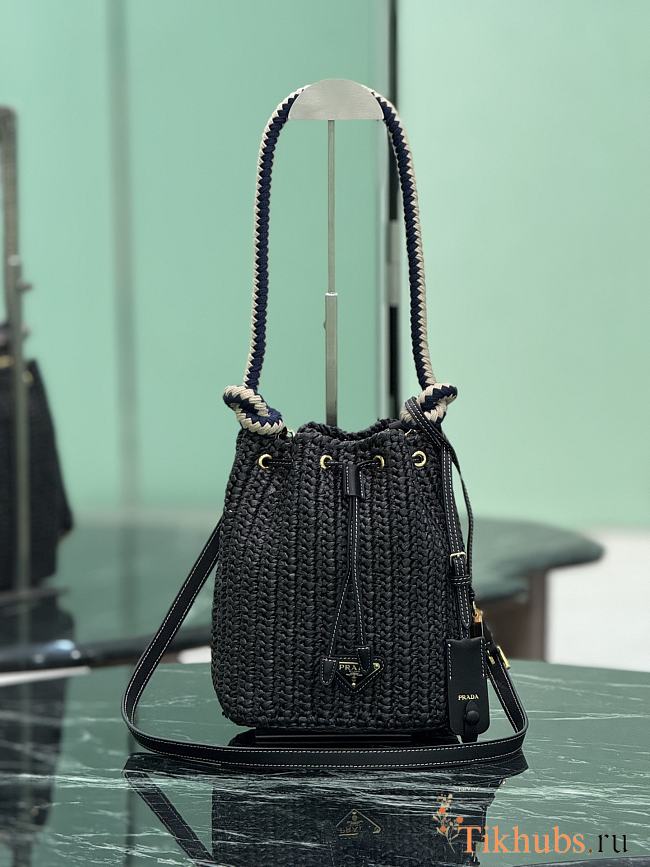 Prada Crochet Mini Bucket Bag Black 19.5x15.5x10cm - 1