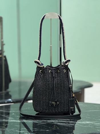 Prada Crochet Mini Bucket Bag Black 19.5x15.5x10cm