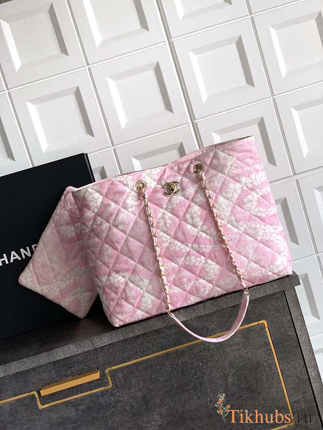 Chanel Shopping Bag Denim Light Pink White 37x28.5x13cm - 1