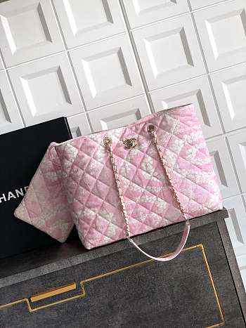 Chanel Shopping Bag Denim Light Pink White 37x28.5x13cm
