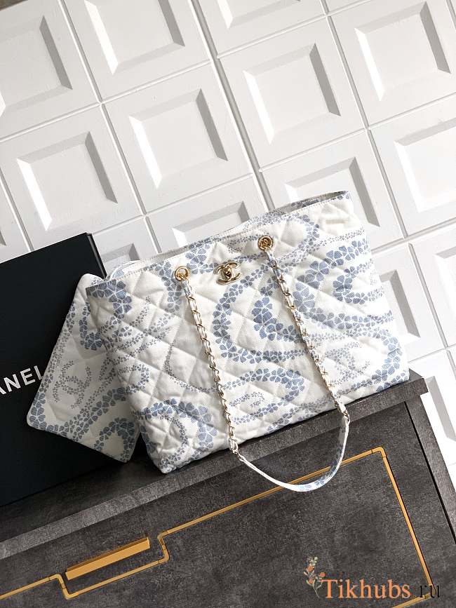 Chanel Shopping Bag Denim Light Blue White 37x28.5x13cm - 1