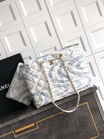 Chanel Shopping Bag Denim Light Blue White 37x28.5x13cm