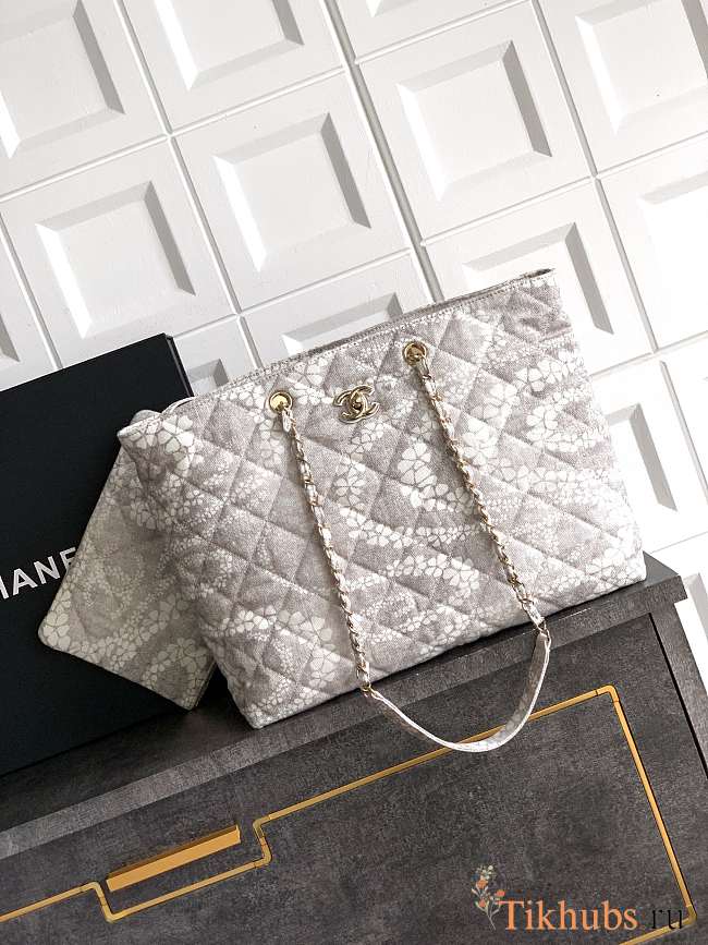 Chanel Shopping Bag Denim Grey White 37x28.5x13cm - 1