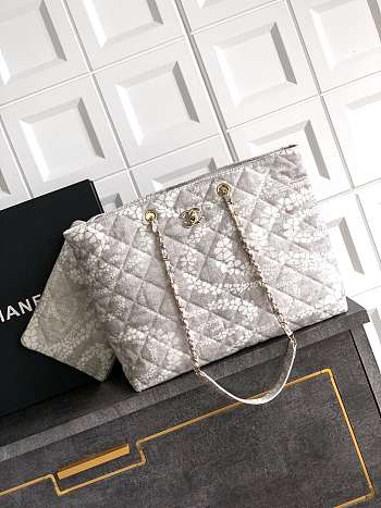 Chanel Shopping Bag Denim Grey White 37x28.5x13cm