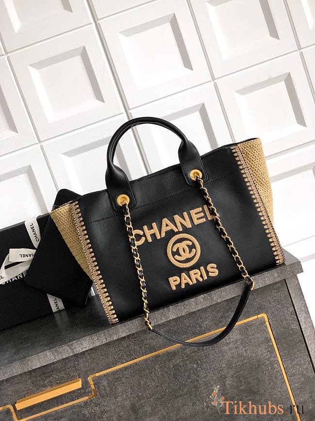 Chanel Deauville Tote Bag With Crochet Black 38cm - 1