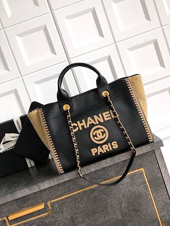 Chanel Deauville Tote Bag With Crochet Black 38cm