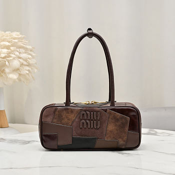 Miu Miu Beau Leather Patchwork Dark Brown Bag 27x12x8cm