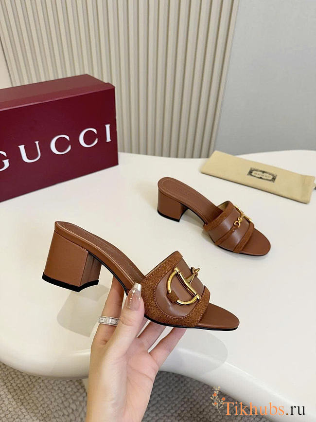 Gucci Slides Sandal With Horsebit Brown 5cm - 1