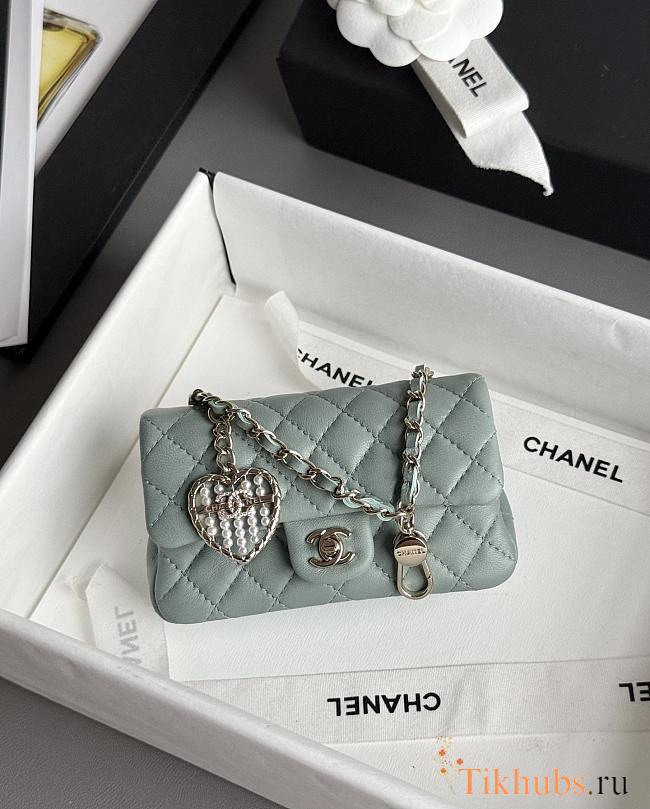 Chanel Flap Bag Mini with Hook Lambskin Gold Light Green 12.5x8x5cm - 1