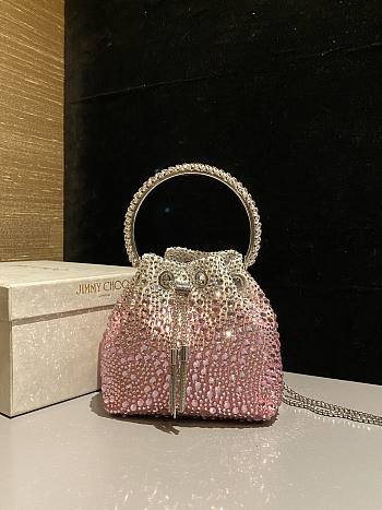 Jimmy Choo Bon Bon Blush Satin Bag Pink Crystals 14x15x9.5cm