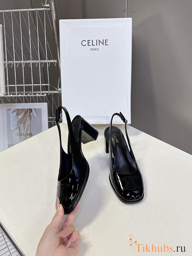 Celine Lily Perforated Triomphe Slingback Patent Black 6.5cm - 1