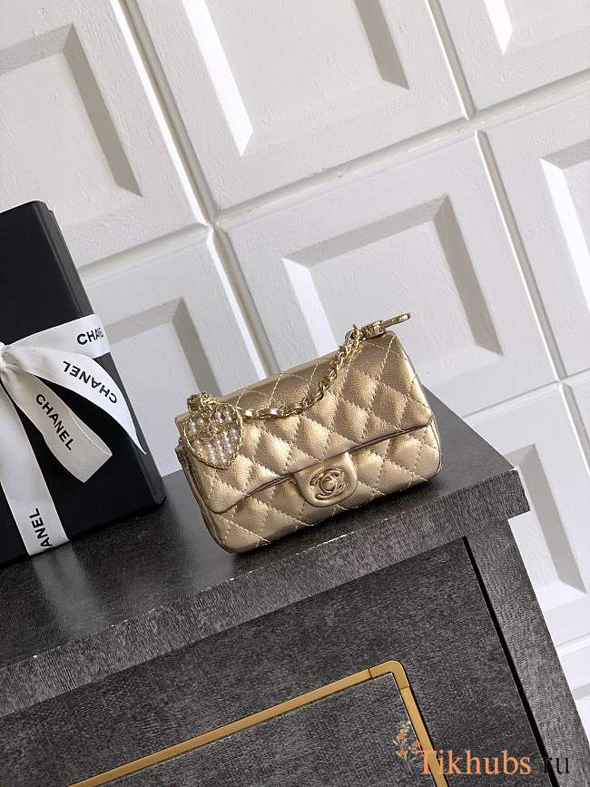 Chanel Flap Bag Mini with Hook Lambskin Gold 12.5x8x5cm - 1