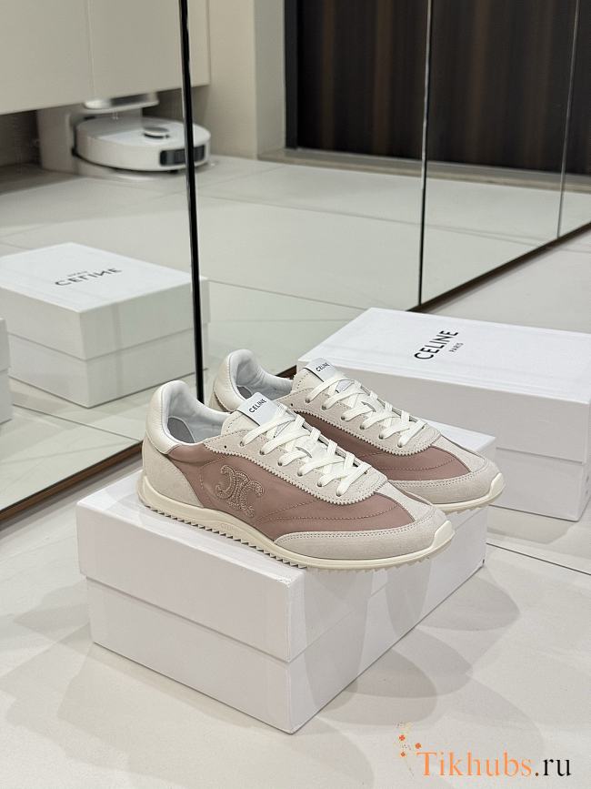Celine Racer Low Top Nylon Suede Rose Sneaker - 1