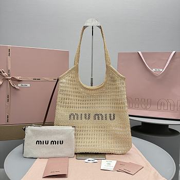 Miu Miu Ivy Raffia-effect Linen Bag 40x35cm