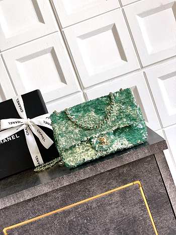 Chanel Classic Flap Bag Sequins Green 20cm