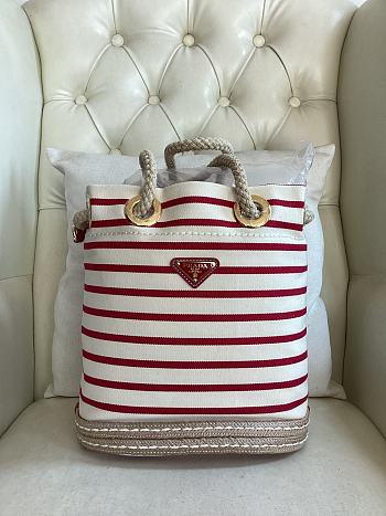 Prada Mariner Fabric Small Bucket Bag White Red 28x23.5x16.5cm