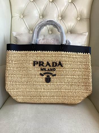 Prada Medium Crochet Leather Tote Bag Tan/Black 32x29x16cm
