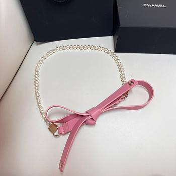 Chanel Pearl Belt With a Pink Leather Bow