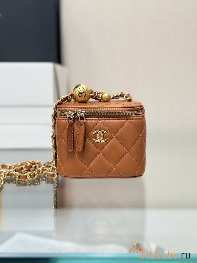 Chanel Mini 24K Vanity Case Caramel Lambskin Gold 11x8.5x7cm - 1