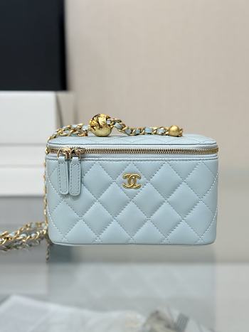 Chanel 24K Vanity Case Blue Lambskin Gold 17cm