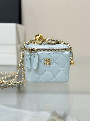 Chanel Mini 24K Vanity Case Blue Lambskin Gold 11x8.5x7cm