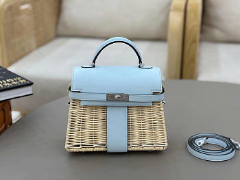 Hermes Kelly Picnic Mini Bag Light Blue Silver 19cm