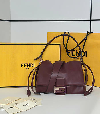 Fendi Mamma Baguette Medium Burgundy Leather Bag 26.5x18x8.5cm