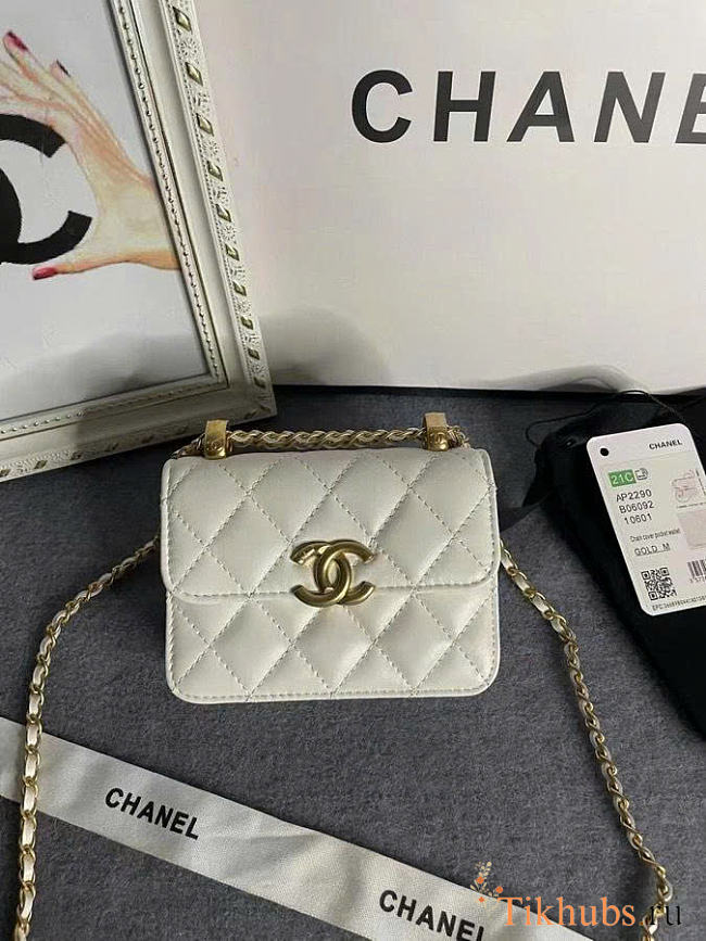 Chanel Mini Flap Bag White Lambskin Gold 12cm - 1