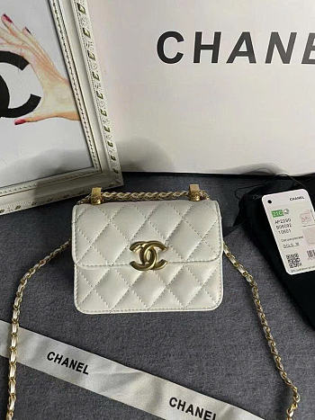 Chanel Mini Flap Bag White Lambskin Gold 12cm