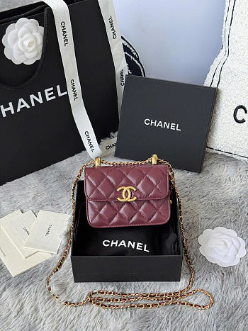 Chanel Mini Flap Bag Burgundy Lambskin Gold 12cm