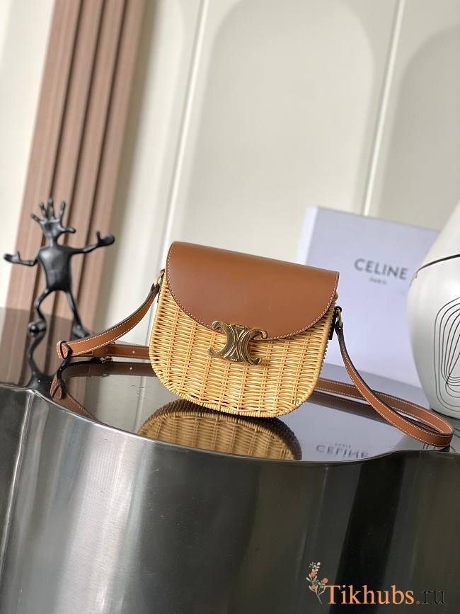 Celine Besace Raffia Calfskin Triomphe 18.5cm - 1