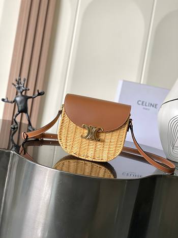 Celine Besace Raffia Calfskin Triomphe 18.5cm