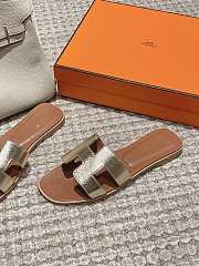 Hermes Oran Gold Metallic Brown Slides - 2