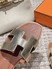 Hermes Oran Gold Metallic Brown Slides - 3