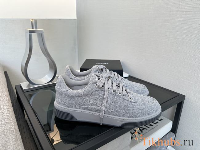 Chanel Grey Tweed Sneakers - 1