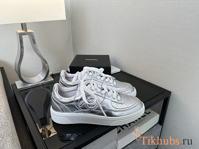 Chanel Silver Metallic Sneakers - 1