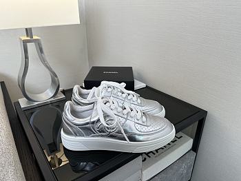 Chanel Silver Metallic Sneakers