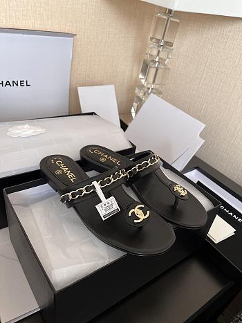 Chanel Chain Thong Black Sandals