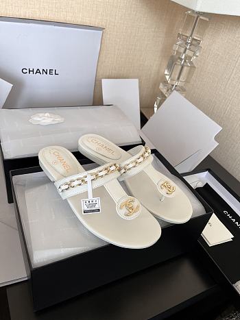 Chanel Chain Thong White Sandals