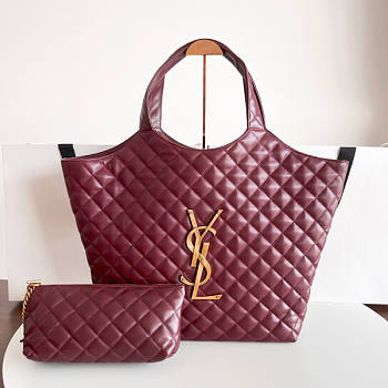 YSL Icare Maxi Shopping Bag Lambskin Red Wine 58x43x8cm